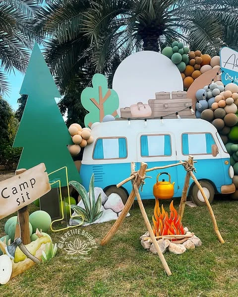 Layered Camper Scene Backdrop one happy camper first birthday