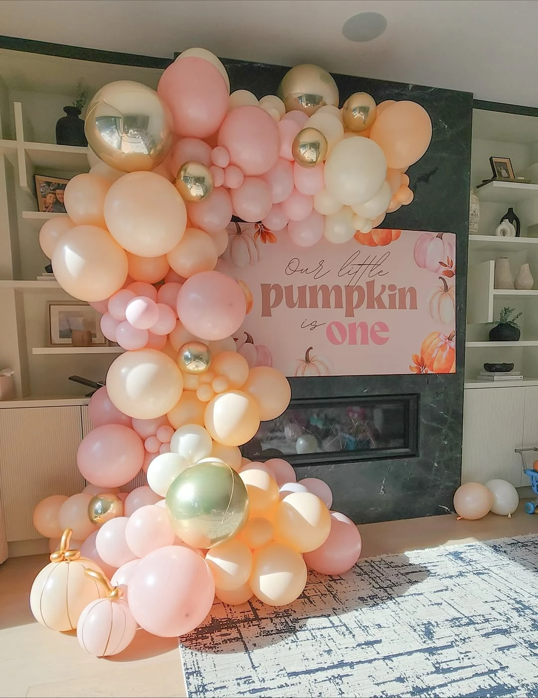 Soft Toned Balloon Backdrop our little pumpkin is turning one