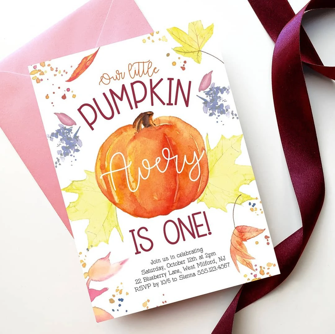 Watercolor Harvest Invitations our little pumpkin is turning one