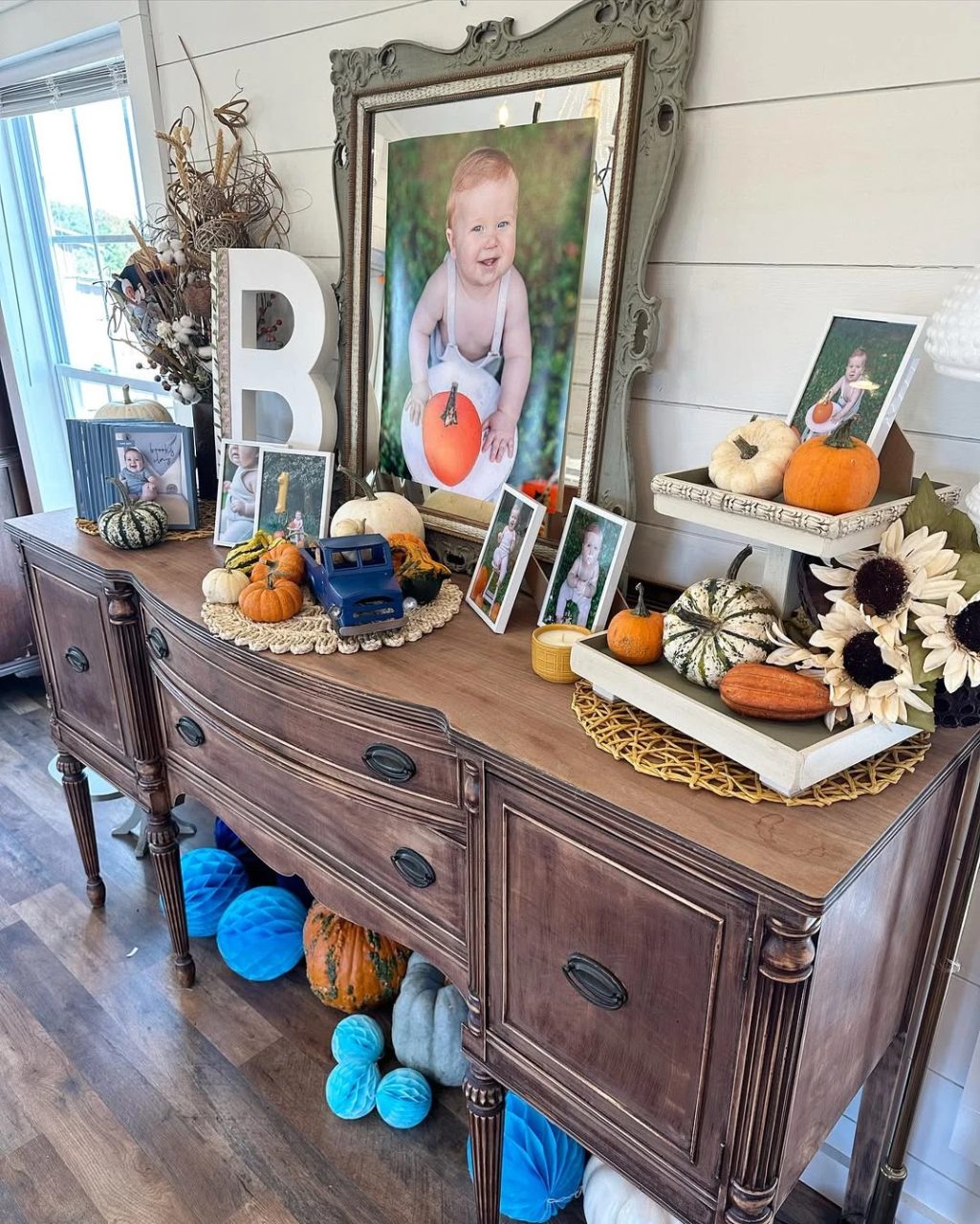 Nostalgic Milestone Entry Table our little pumpkin is turning one