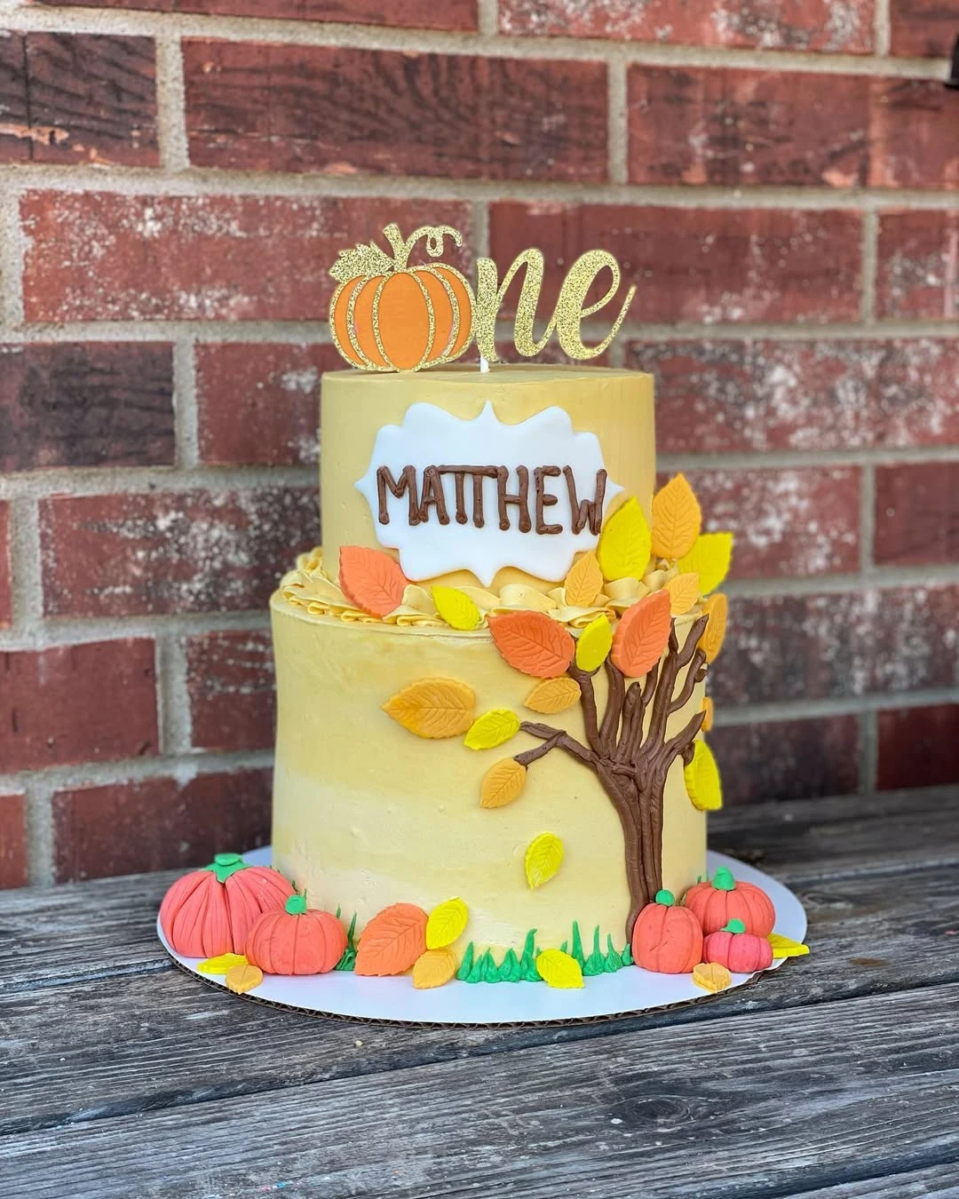 Autumn Foliage Tiered Cake our little pumpkin is turning one