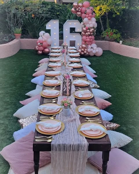 Rose Gold Floor Dining picnic birthday party ideas