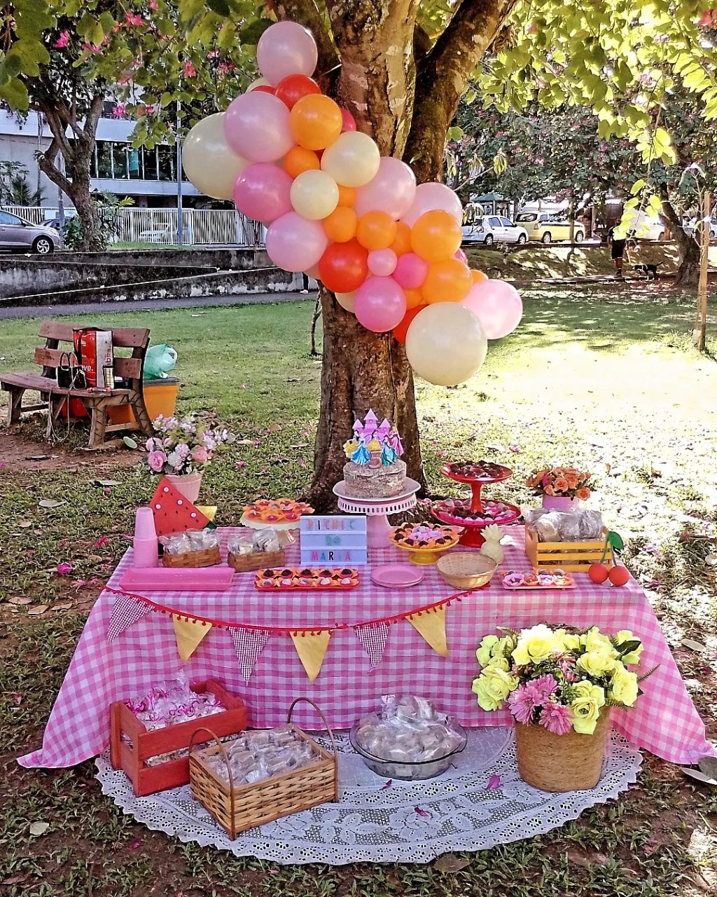 Rose and Mustard Garden Station picnic birthday party ideas