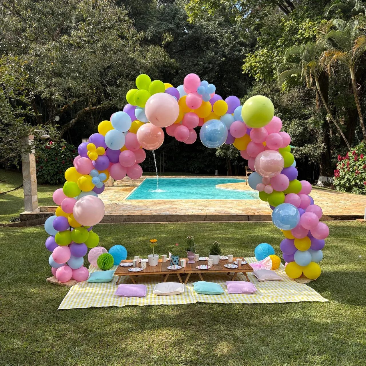 Candy-Colored Balloon Frame picnic birthday party ideas