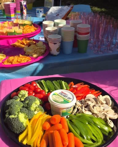 Colorful Veggie Grazing Station picnic birthday party ideas