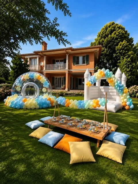 Aesthetic Inflatable Play Zones picnic birthday party ideas