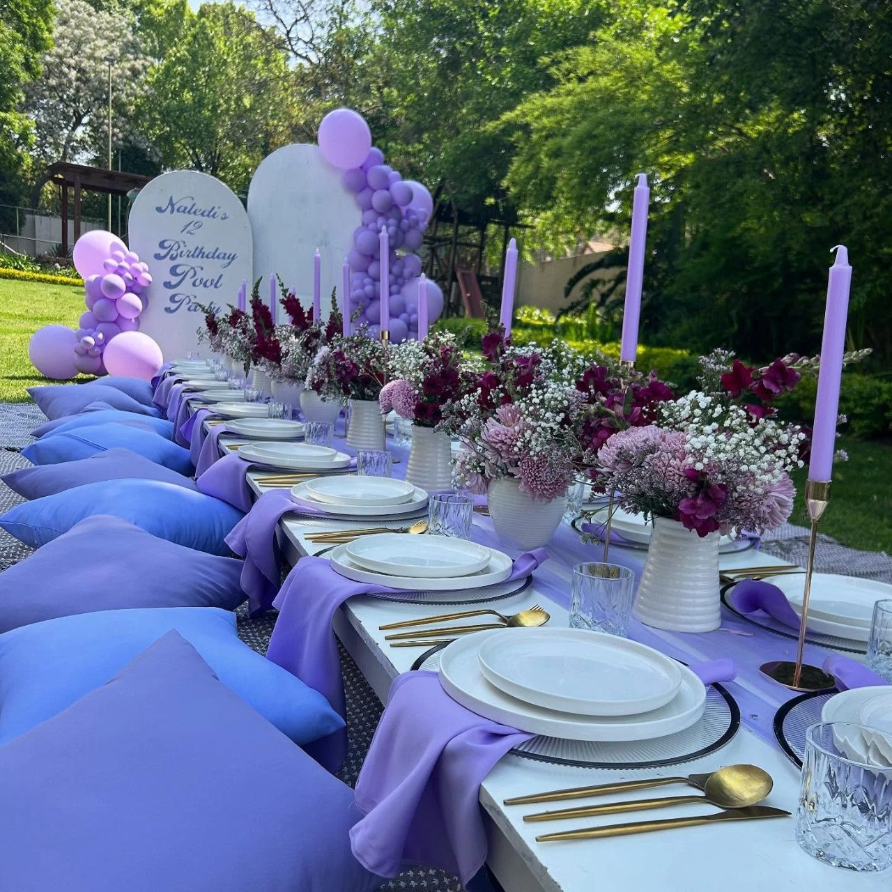 Tonal Pillow Arrangements picnic birthday party ideas