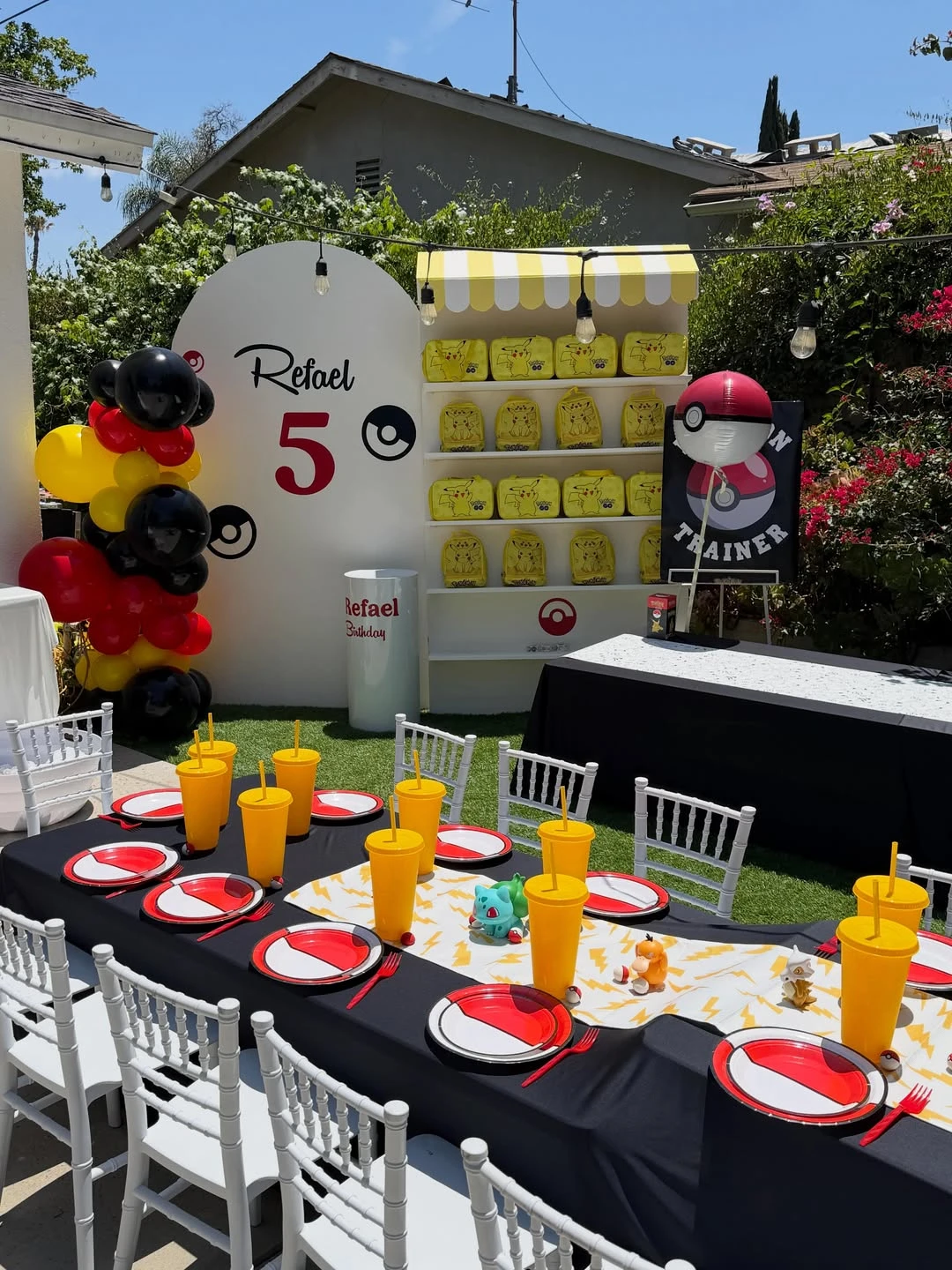 High-Contrast Trainer Tablescape Pokemon birthday party ideas