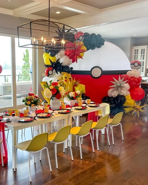 Oversized Poke Ball Backdrop Pokemon birthday party ideas
