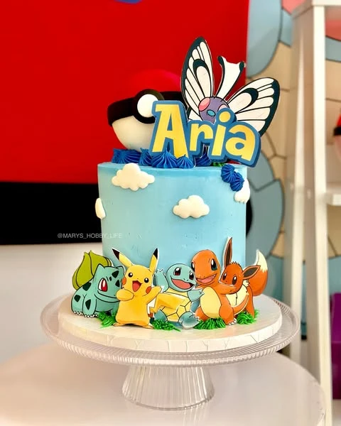 Sky-Blue Character Scene Cake Pokemon birthday party ideas