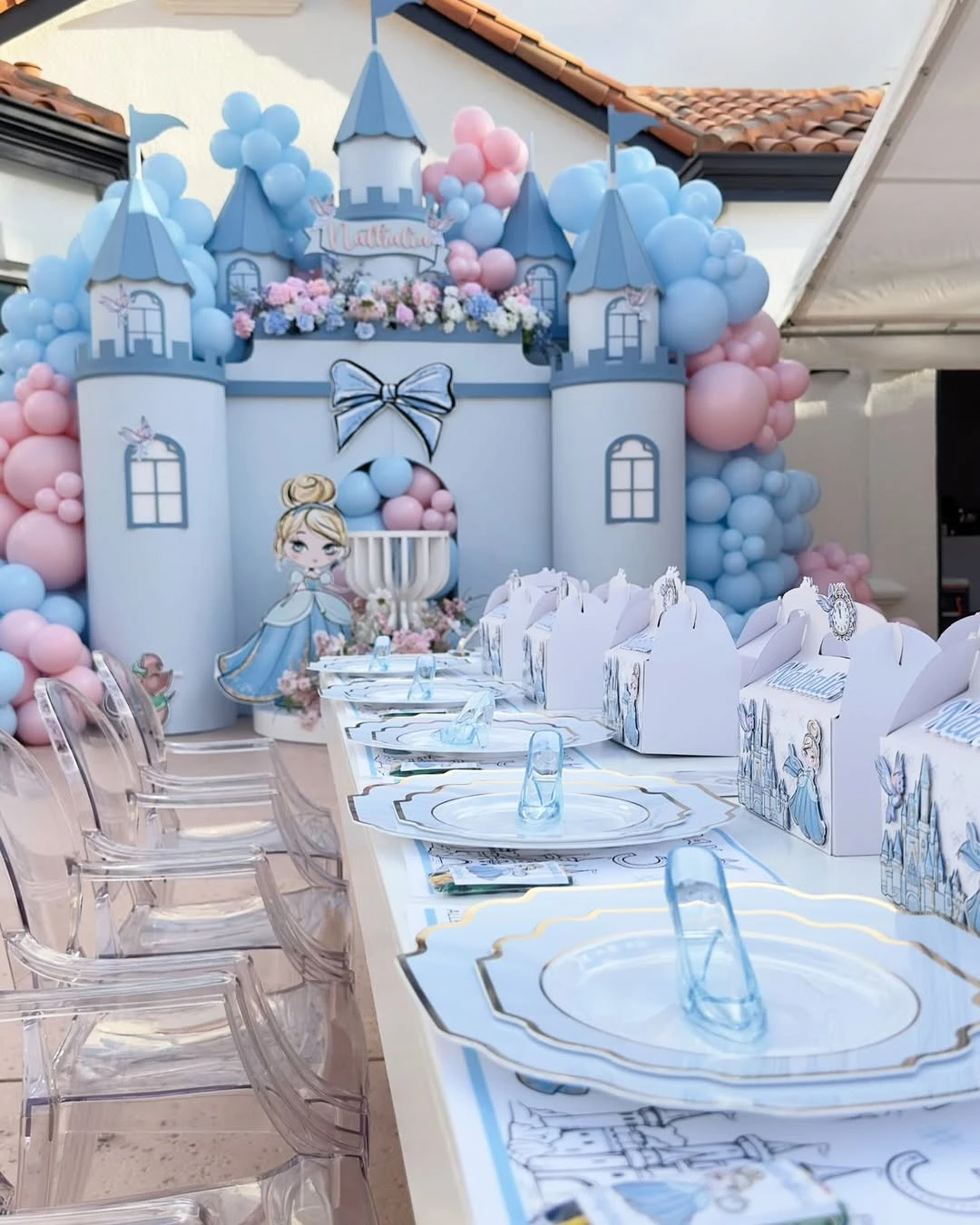 Towered Blue Palace Backdrops princess birthday party