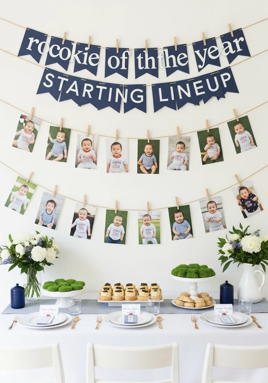 A monthly photo display banner for a first birthday party.