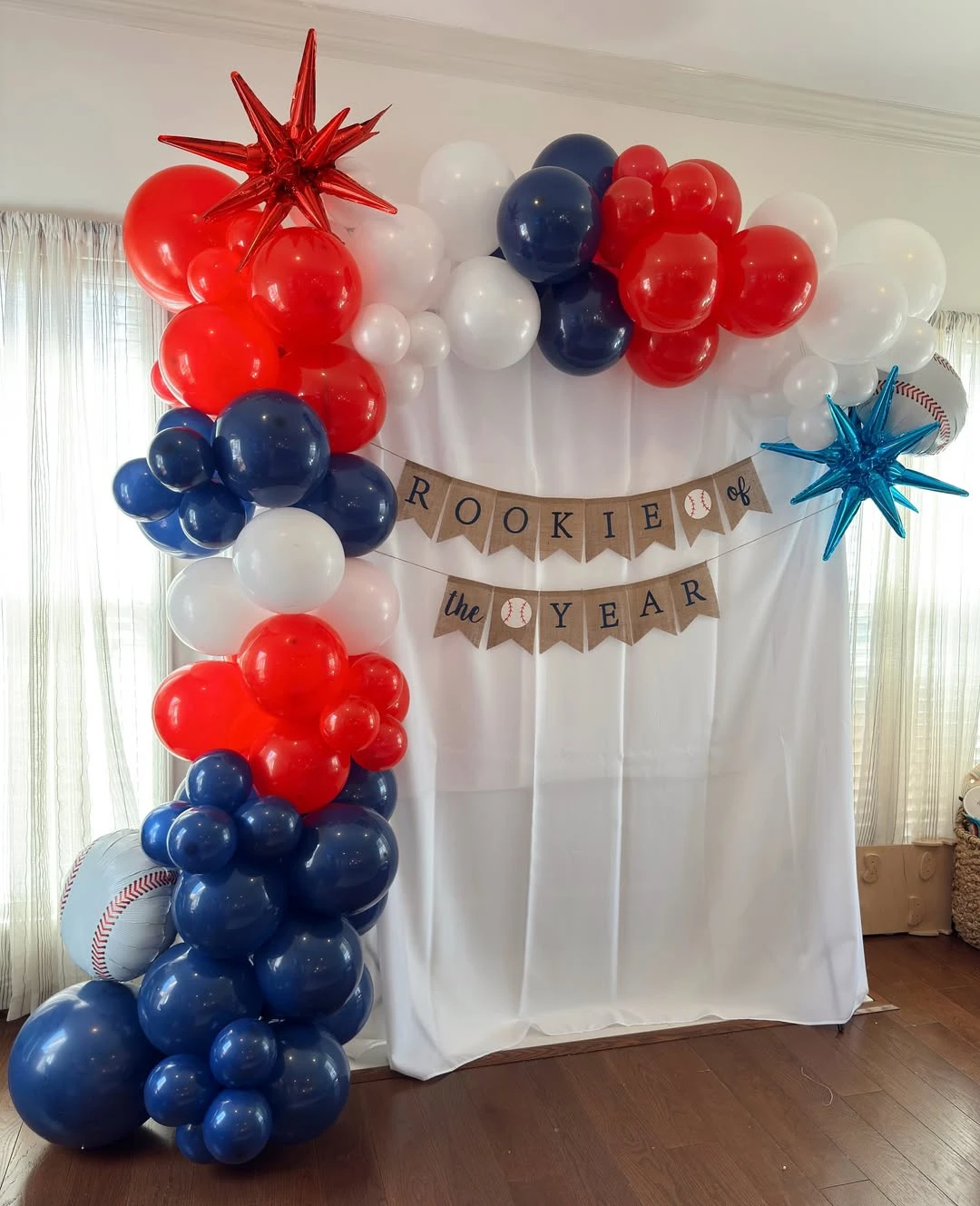 Americana Balloon Backdrop rookie of the year first birthday ideas