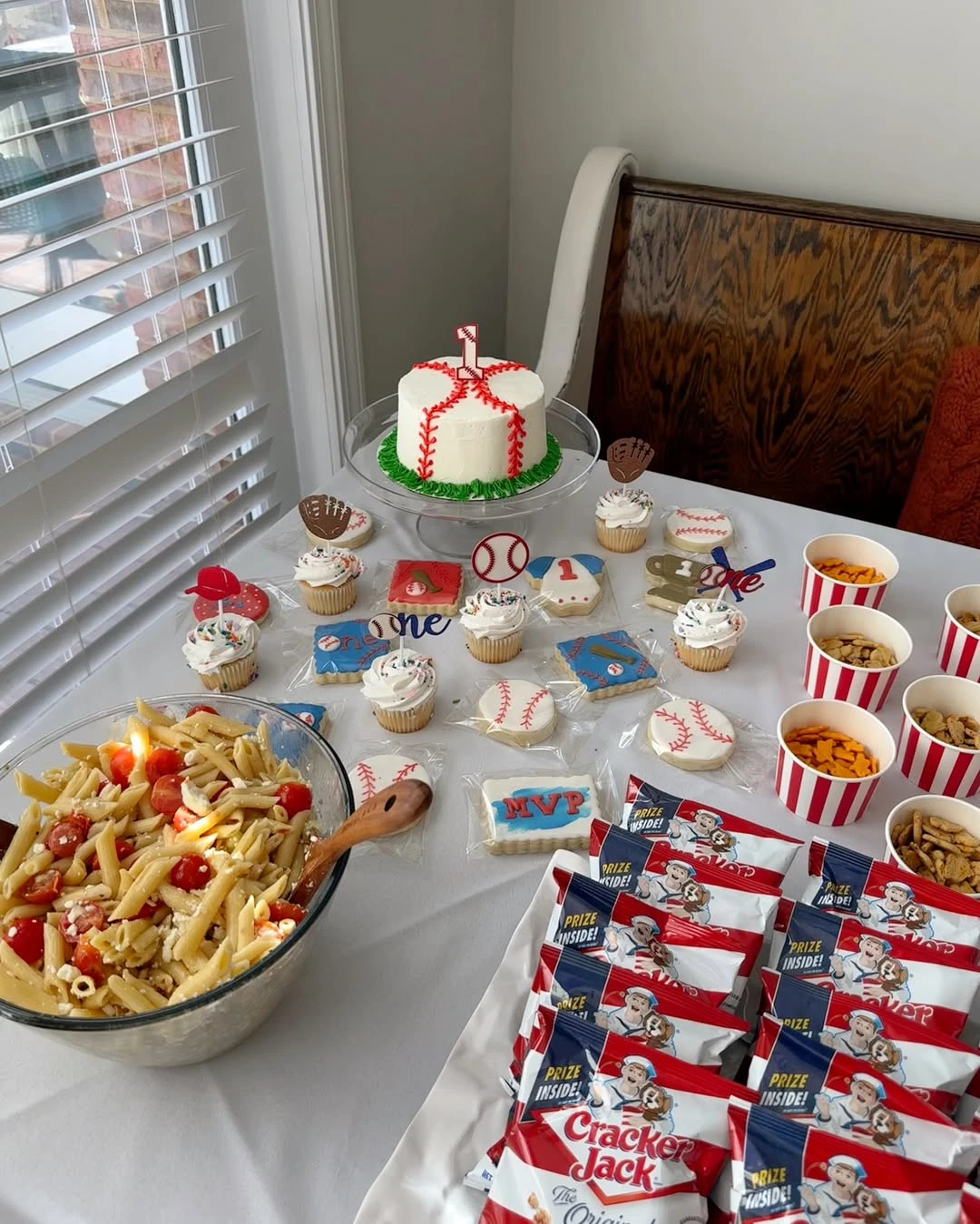 Vintage Ballpark Snack Spread rookie of the year first birthday ideas