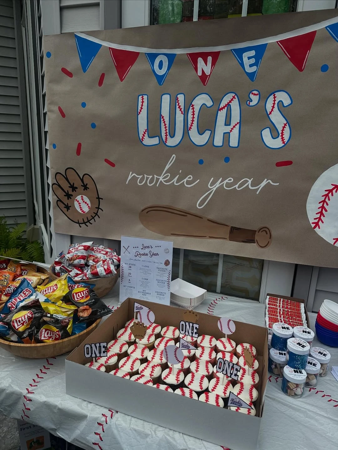 Stitched Baseball Cupcake Displays rookie of the year first birthday ideas