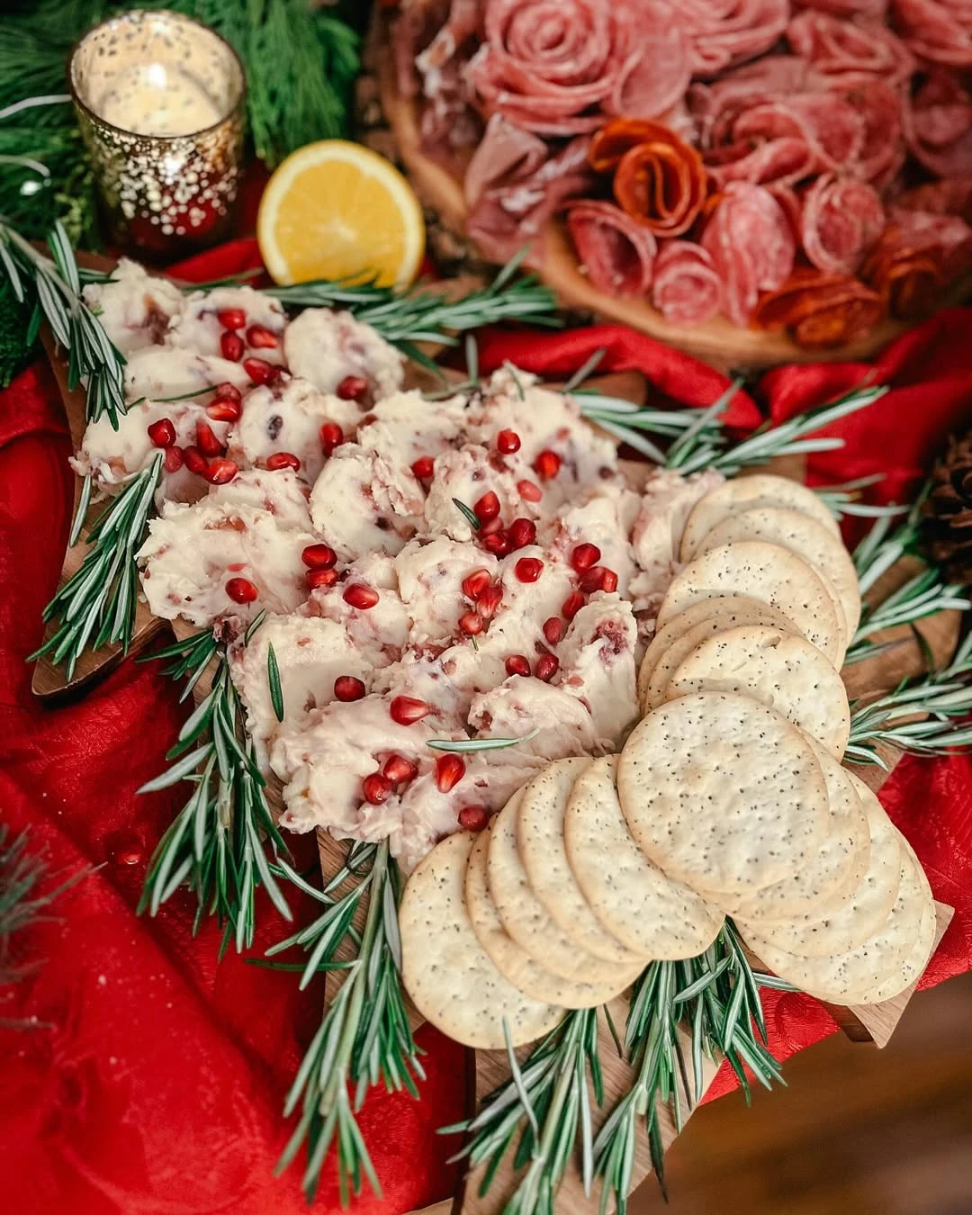 Festive Buffet Table Styling santa baby shower ideas