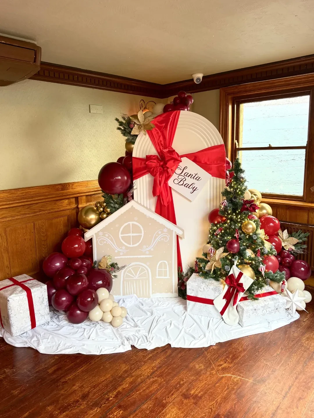 Oversized Gift Backdrop Display santa baby shower ideas