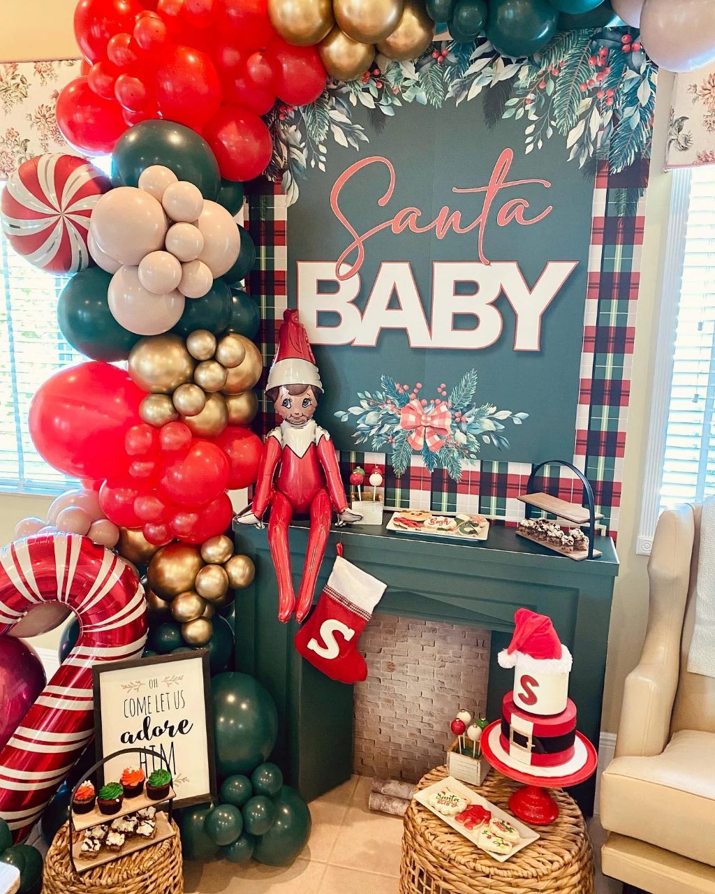 Playful Holiday Mantel Display santa baby shower ideas