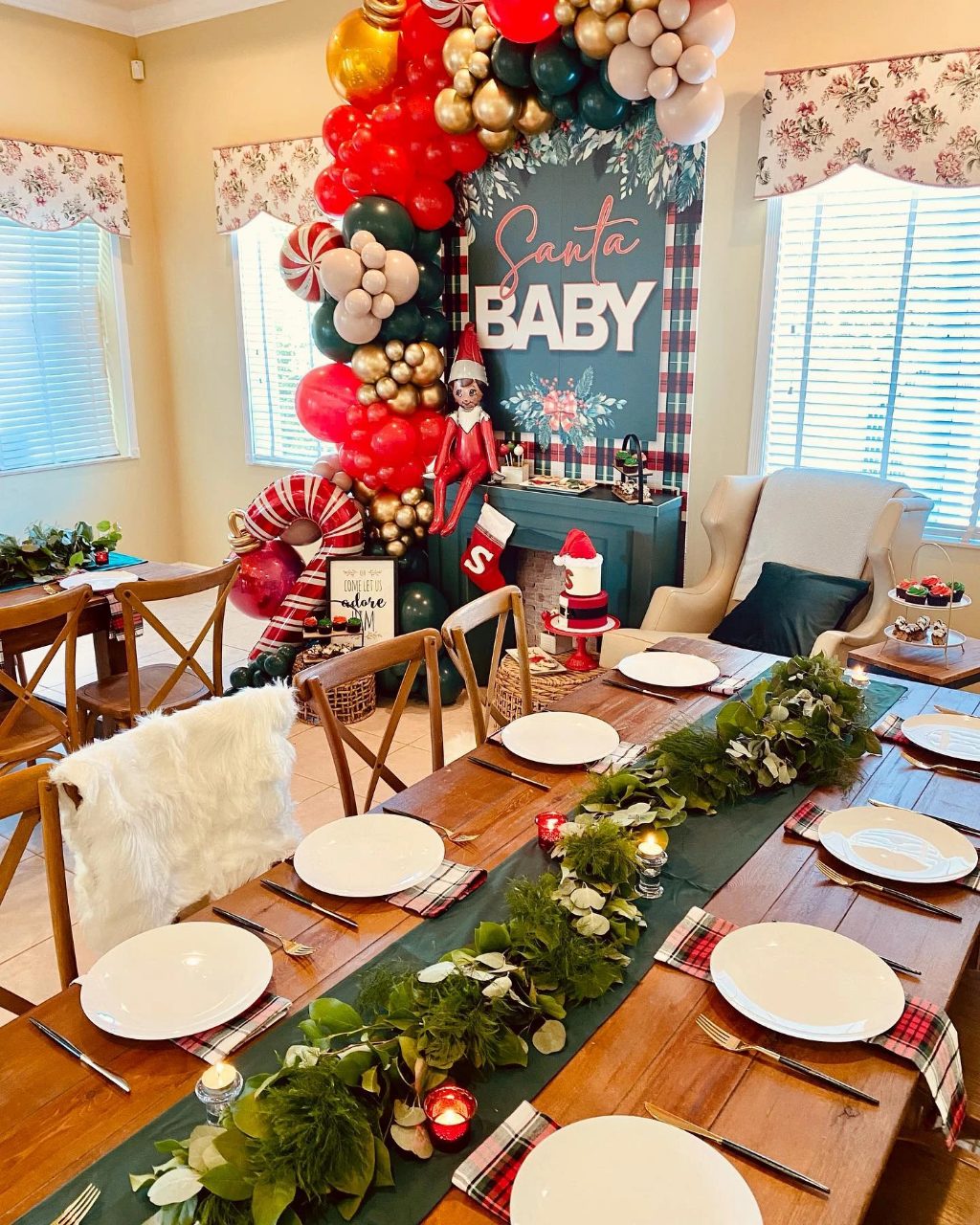 Whimsical Holiday Backdrop Focal Point santa baby shower ideas