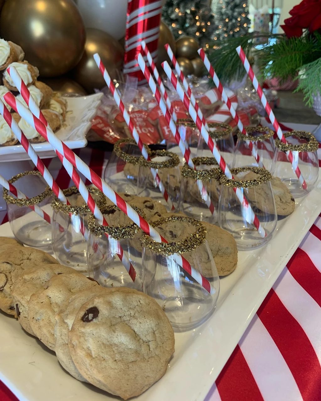Gilded Milk and Cookie Pairings santa baby shower ideas