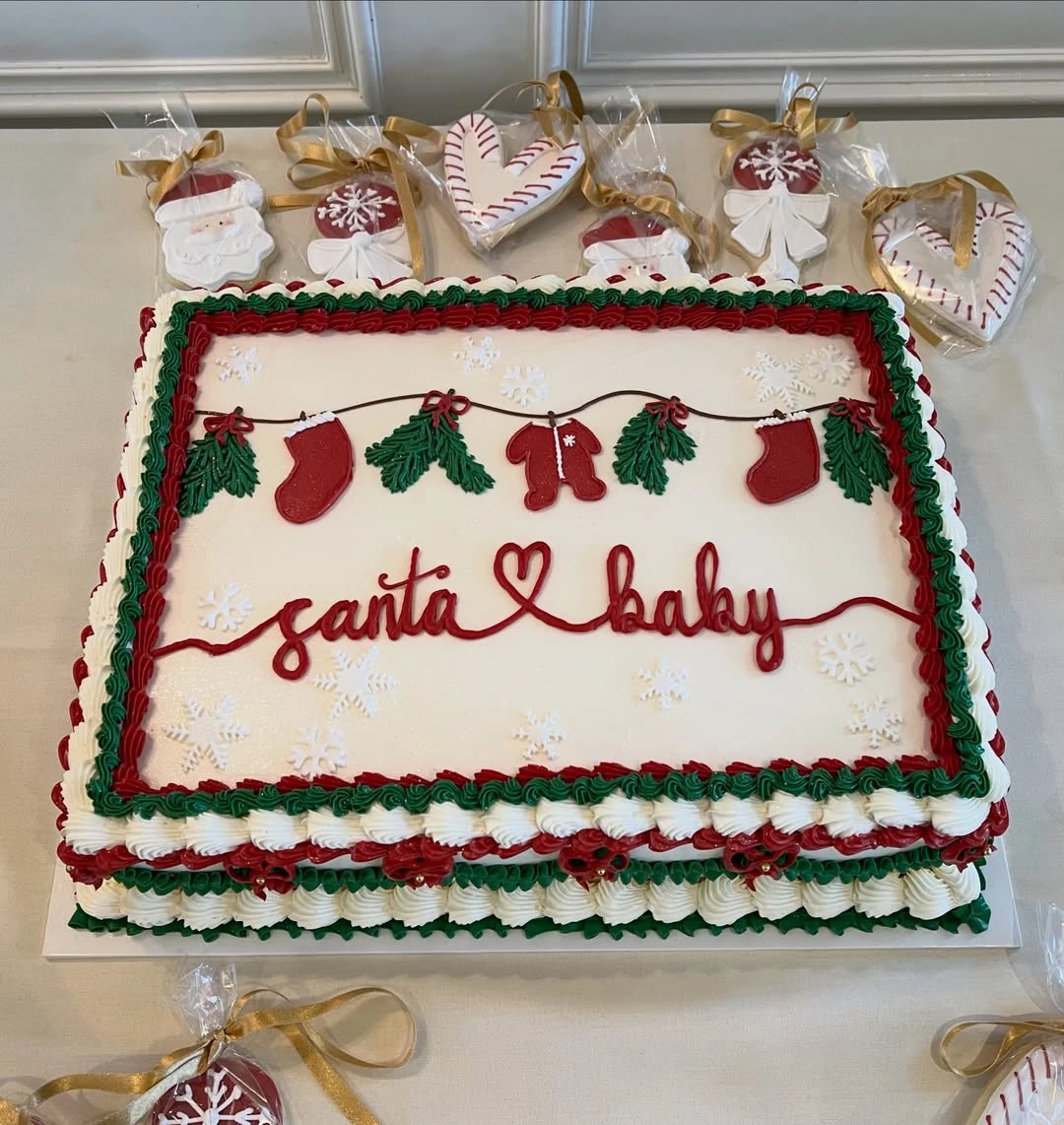 Festive Sheet Cake Designs santa baby shower ideas