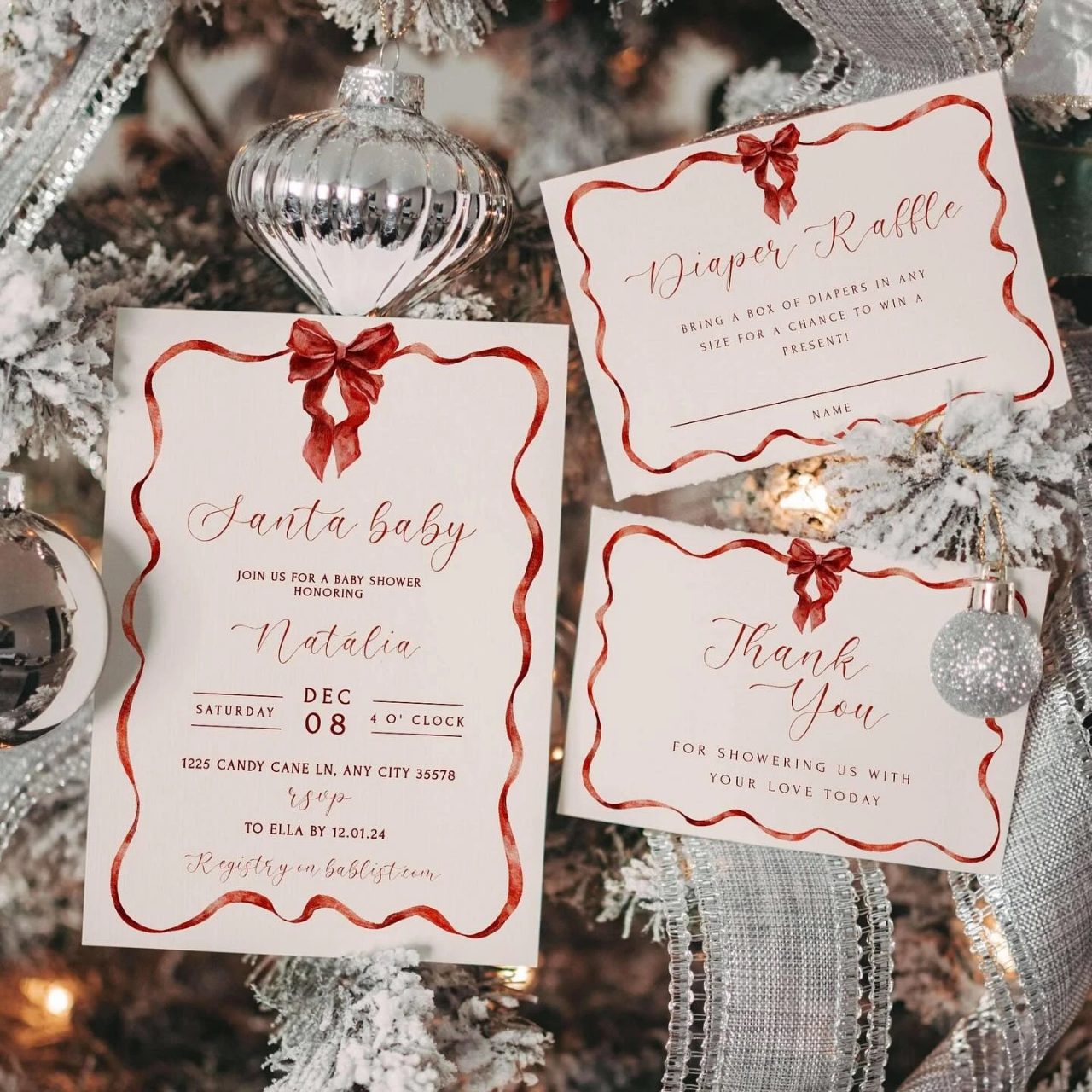 Ribbon-Bordered Stationery Suites santa baby shower ideas