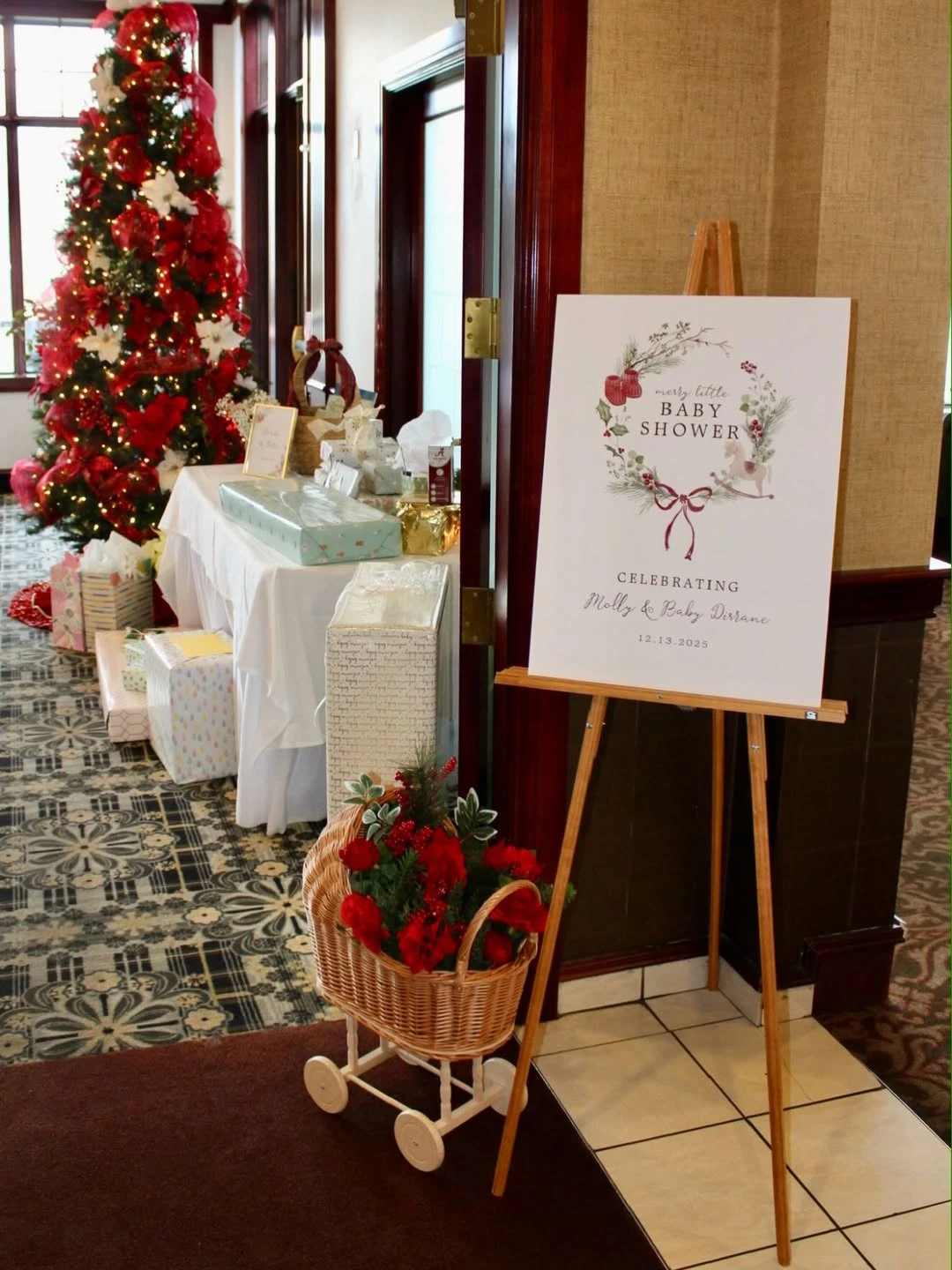 Nostalgic Holiday Entry Displays santa baby shower ideas