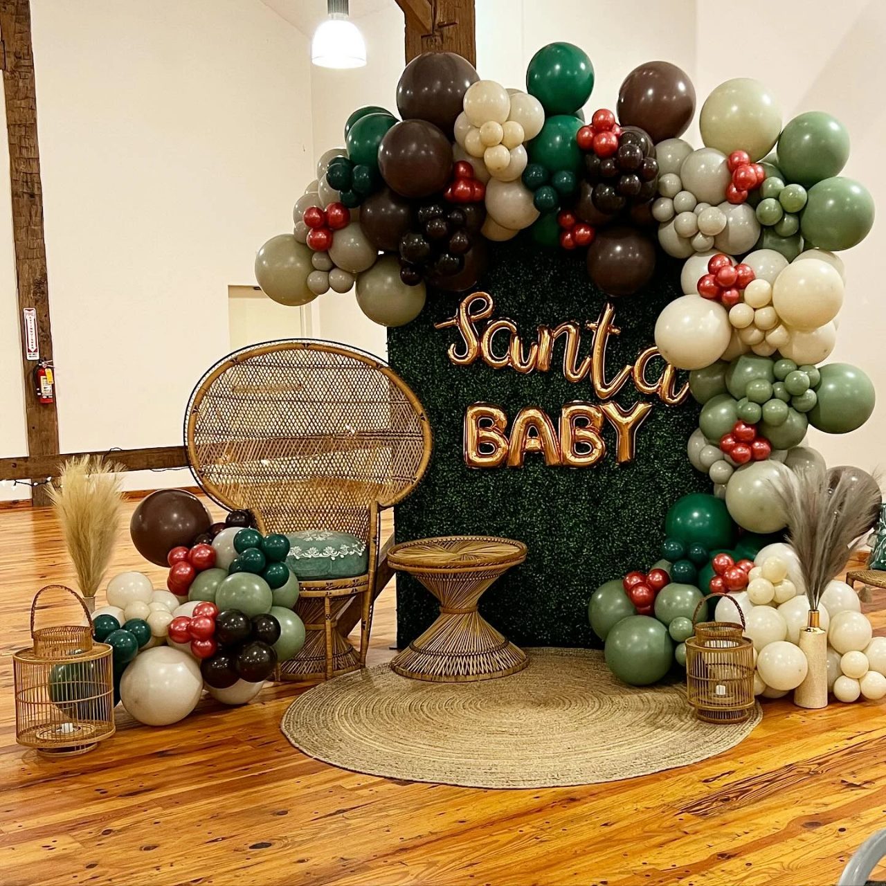 Textured Greenery Backdrop Walls santa baby shower ideas