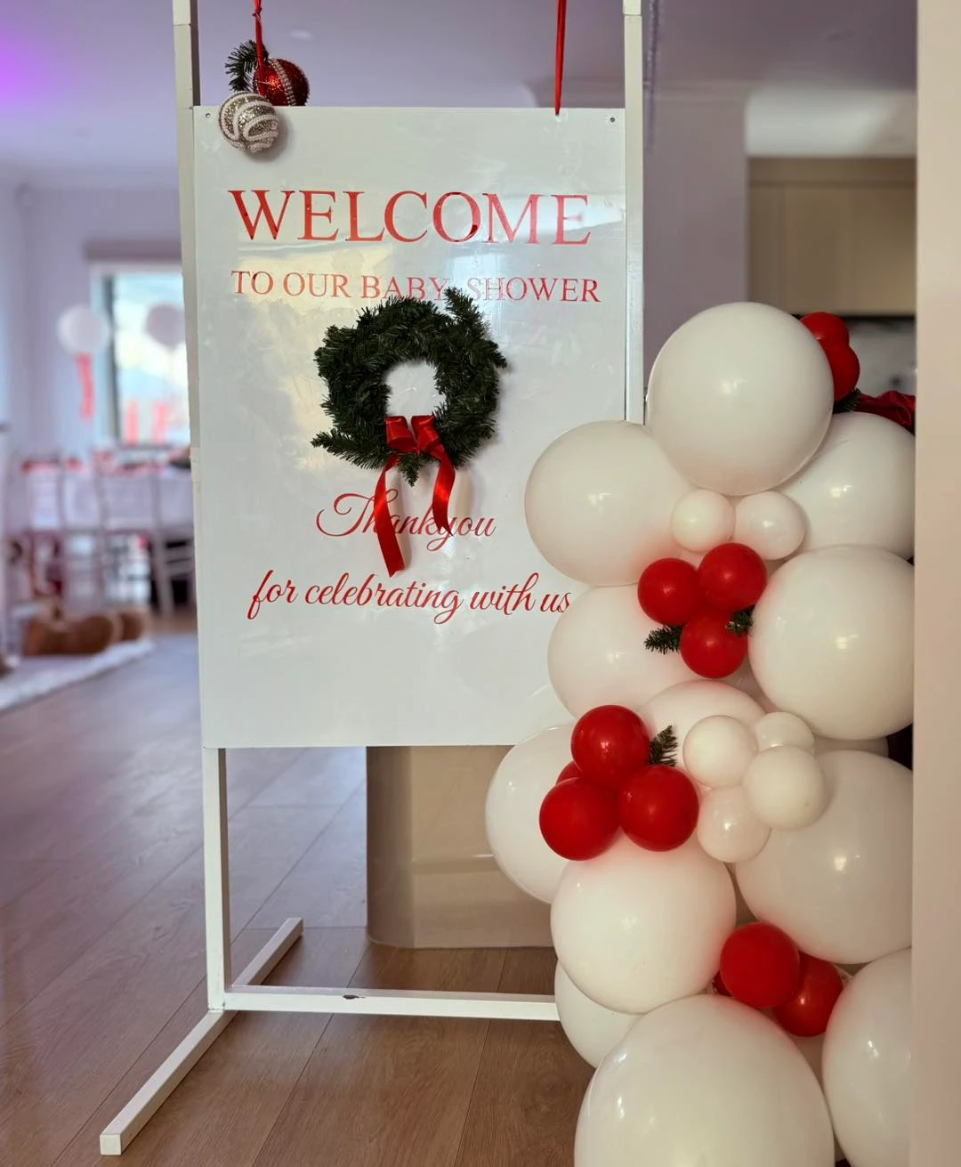 Holly Berry Balloon Welcome santa baby shower ideas