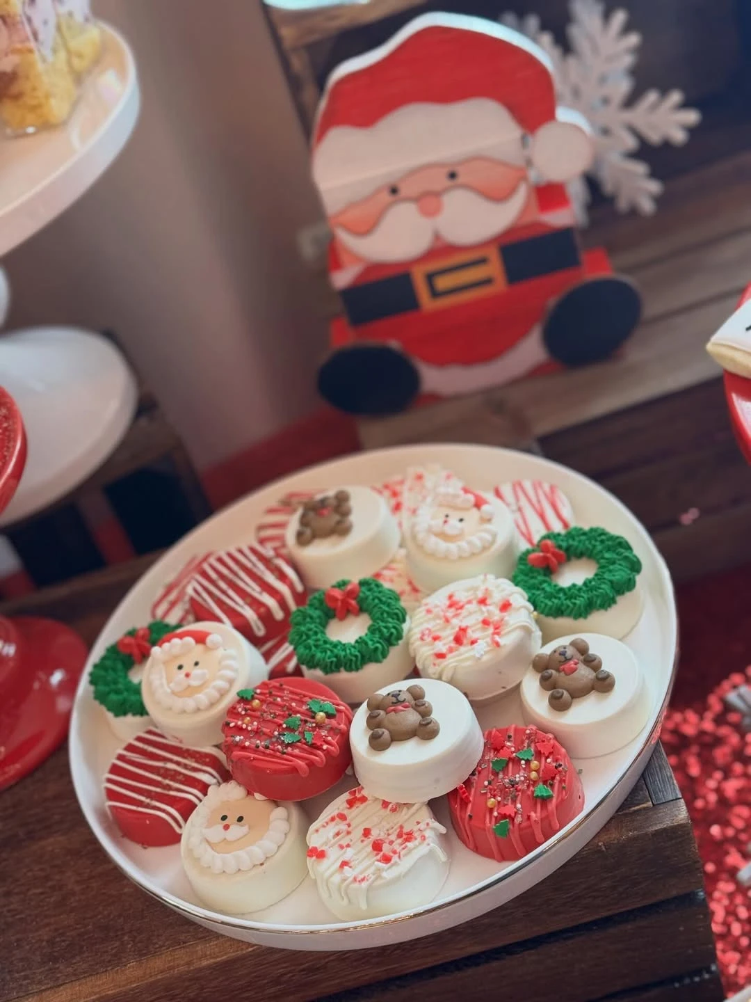 Hand-Decorated Holiday Treat Platters santa baby shower ideas