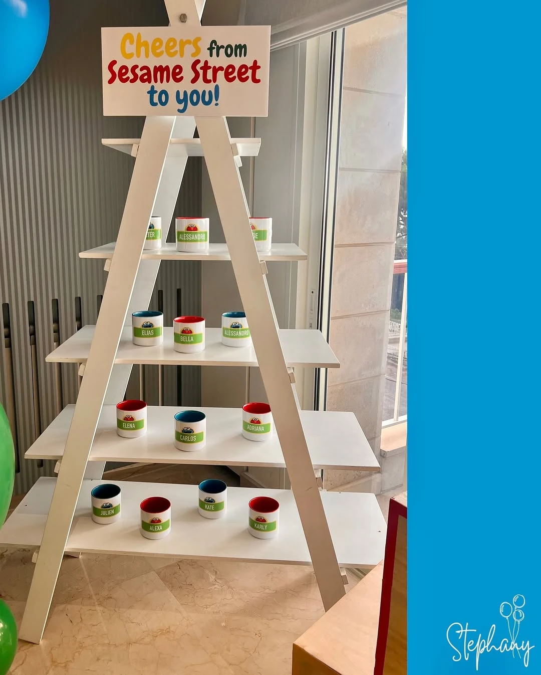 Personalized Character Drinkware Display sesame street birthday party ideas