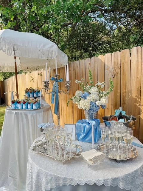 Fringed Patio Beverage Bar small engagement party ideas