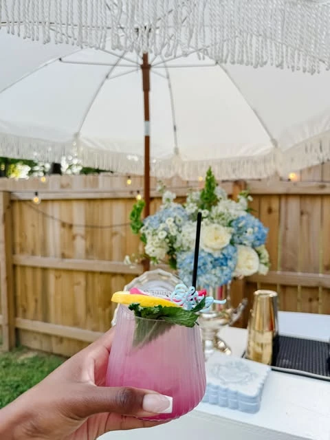 Fringed Patio Beverage Bar small engagement party ideas
