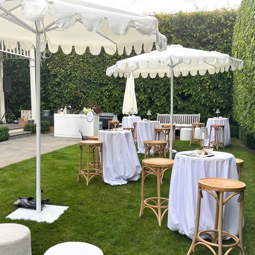 Scalloped Umbrella Garden Lounge small engagement party ideas