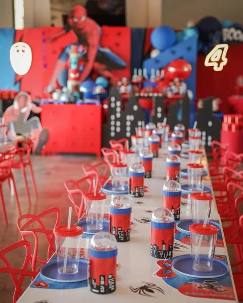 Cardboard Skyline Scenery spiderman birthday party ideas