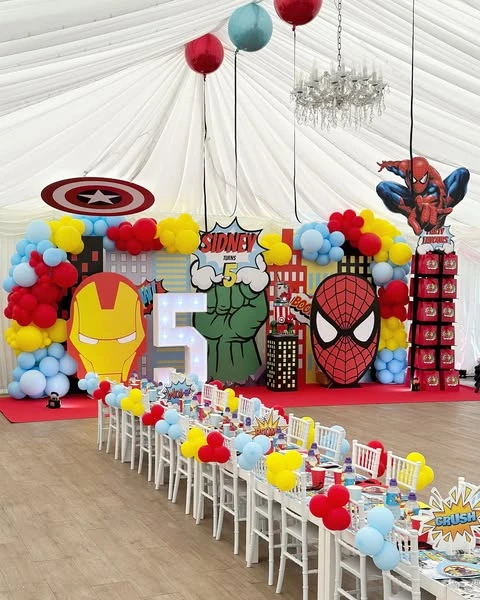 Graphic Cityscape Backdrops spiderman birthday party ideas