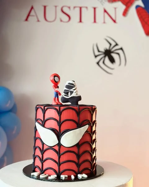 Webbed Mask Cake Design spiderman birthday party ideas