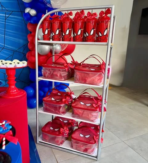 Heroic Favor Display Shelving spiderman birthday party ideas