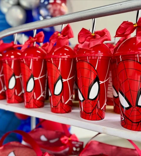 Heroic Favor Display Shelving spiderman birthday party ideas