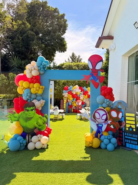 Comic Character Entrance Arch spiderman birthday party ideas