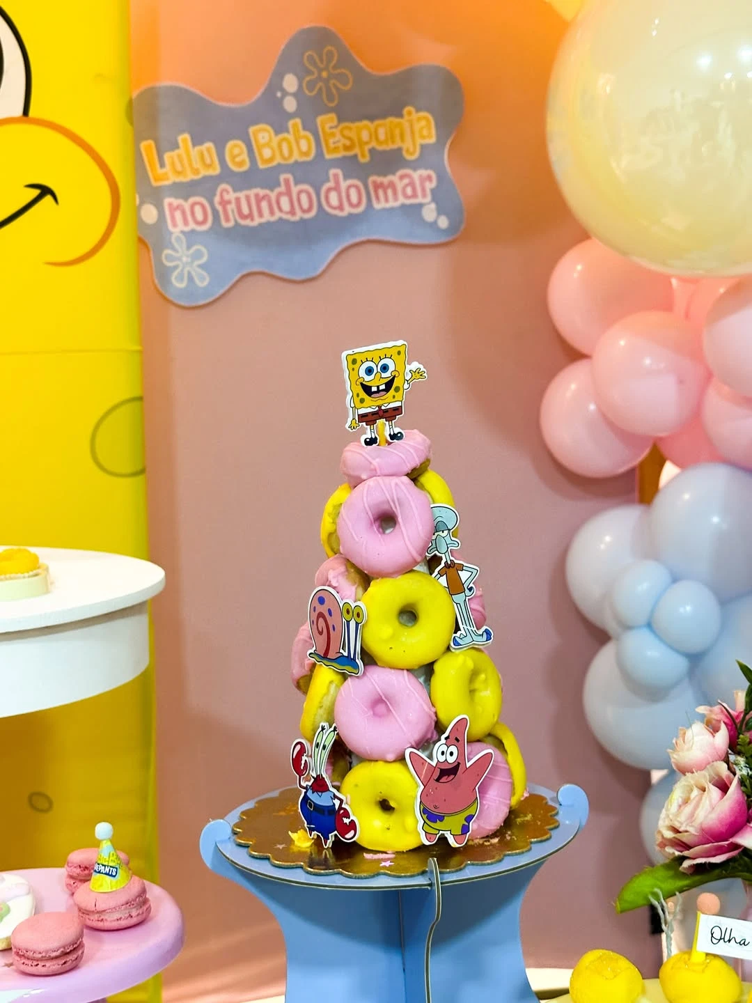 Stacked Character Donut Tower spongebob birthday party