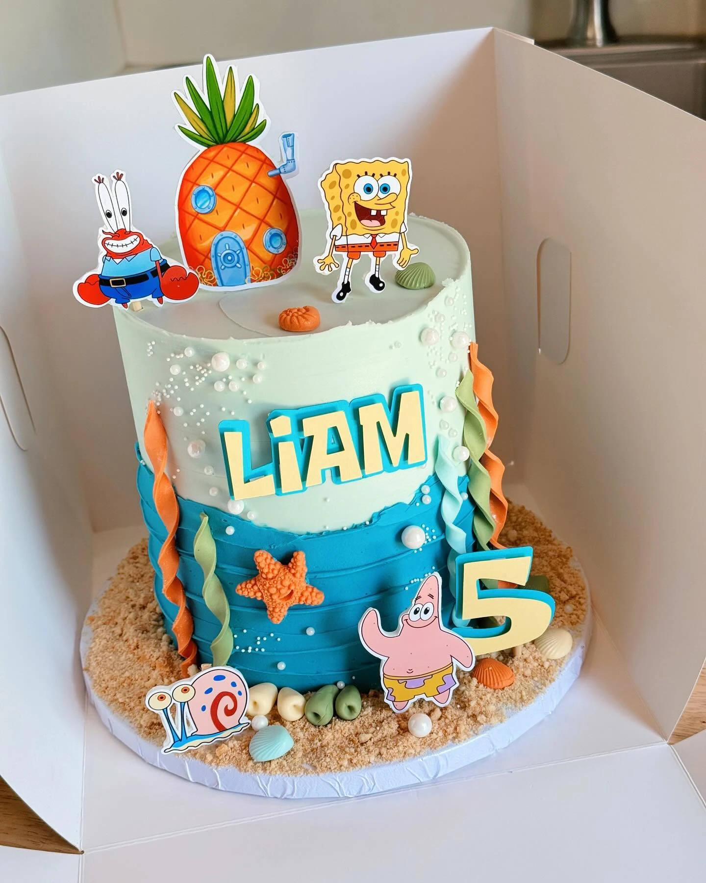Layered Underwater Character Cake spongebob birthday party