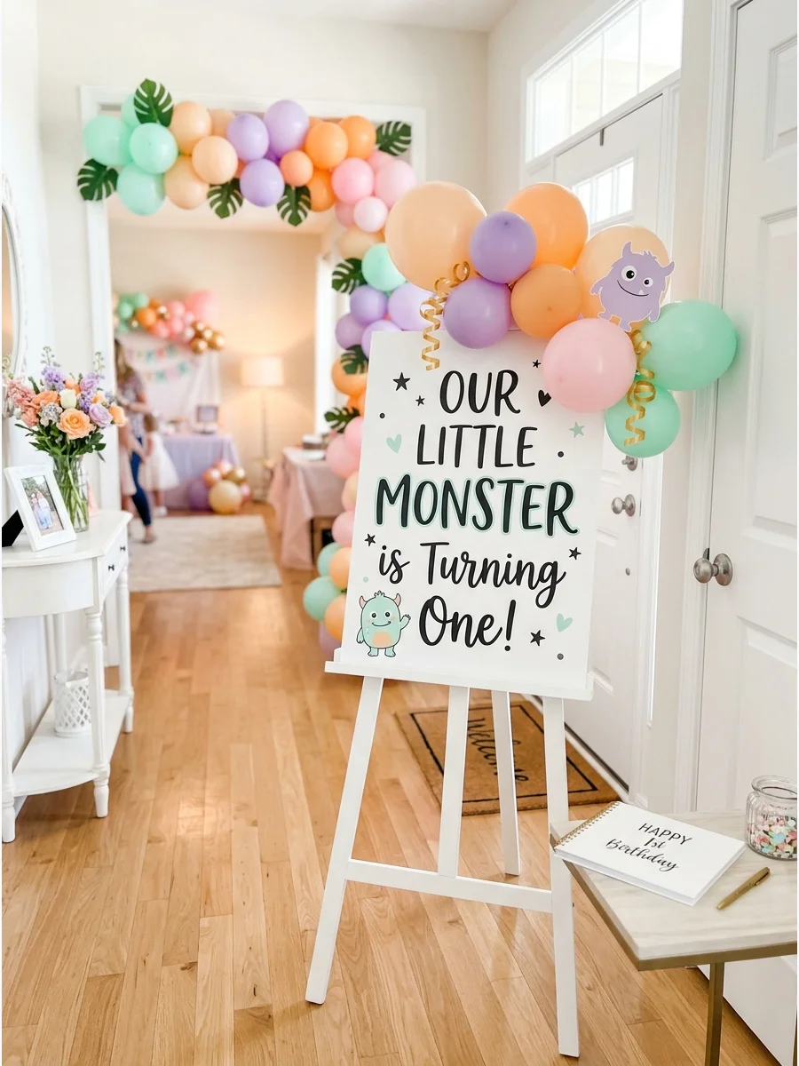'Our Little Monster' Welcome Easel spooky one first birthday