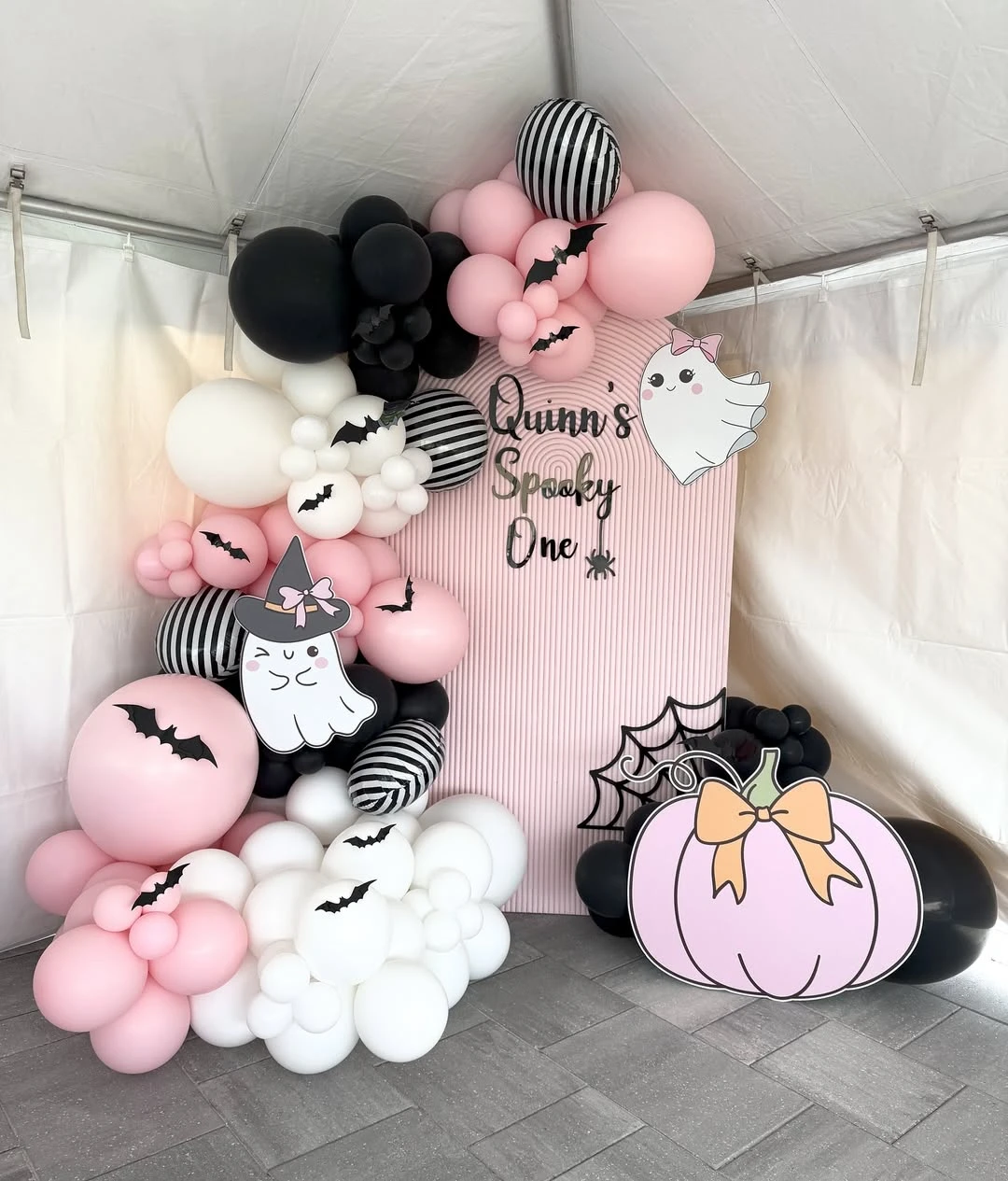 Pink Arched Photo Backdrop spooky one first birthday