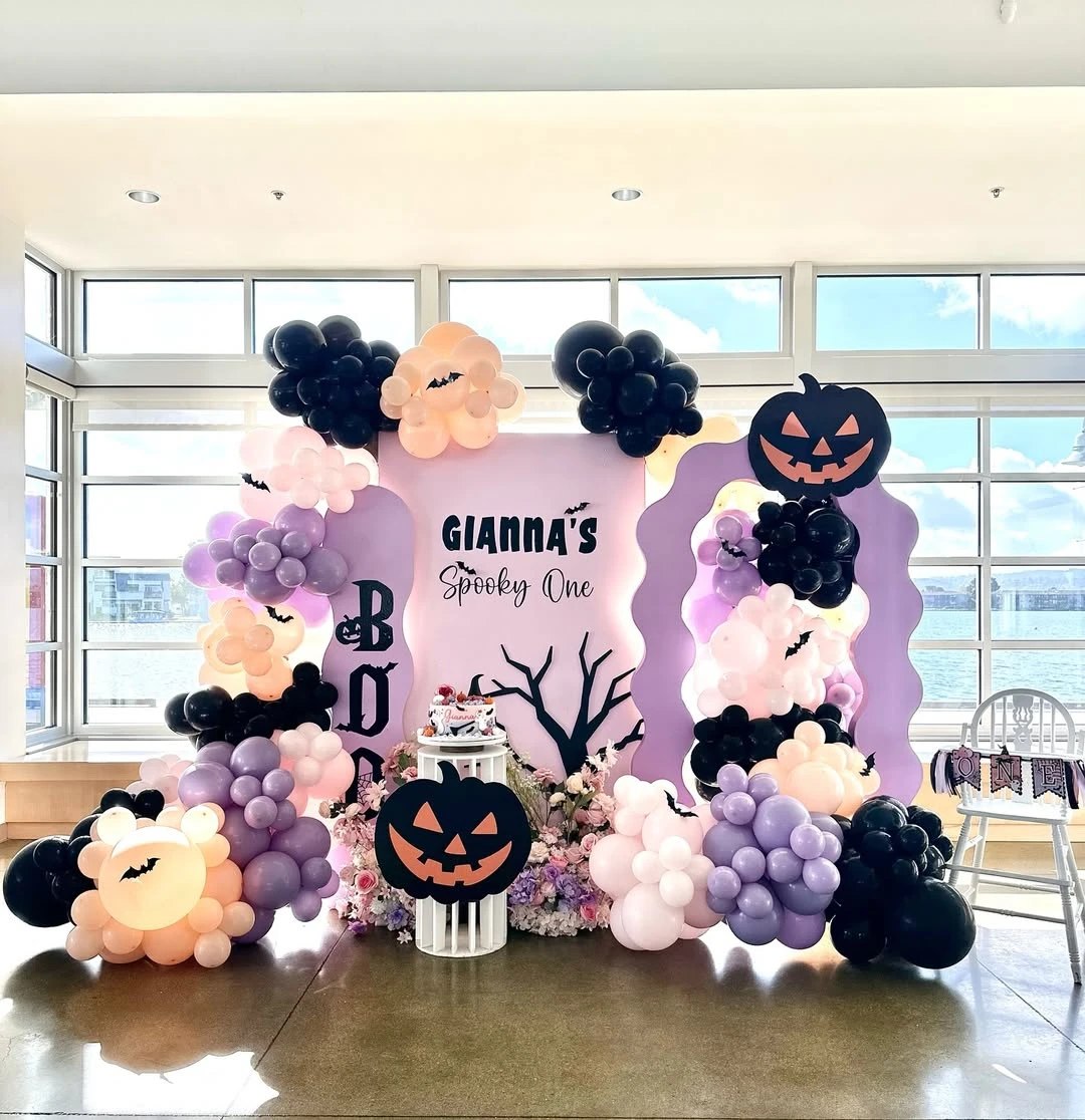 Lavender Pumpkin Backdrop Wall spooky one first birthday