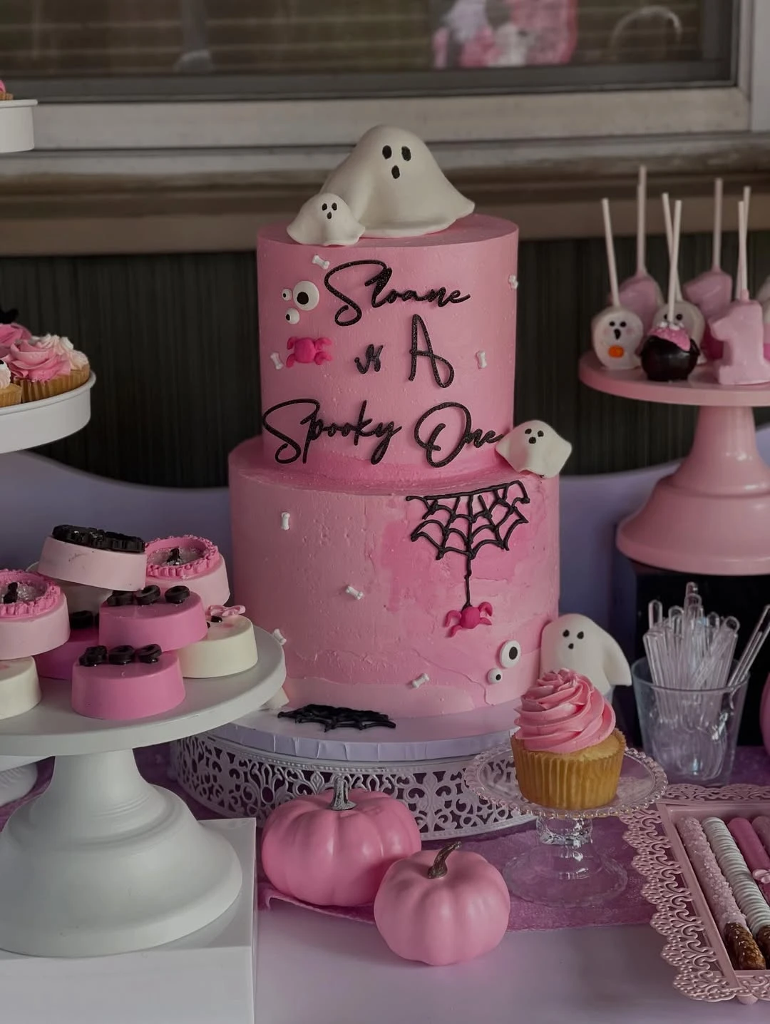Pastel Pun Cake Display spooky one first birthday