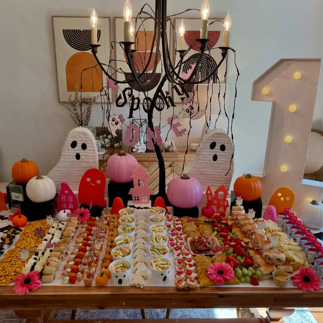 Whimsical Halloween Snack Station spooky one first birthday