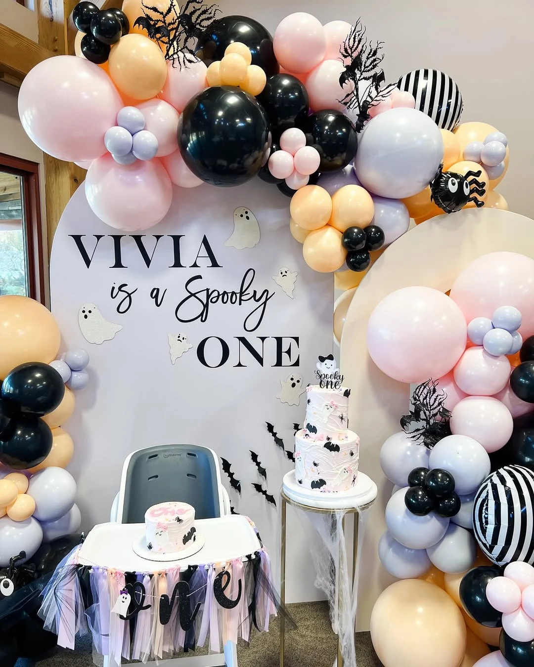 Layered Pastel Arch Backdrop spooky one first birthday