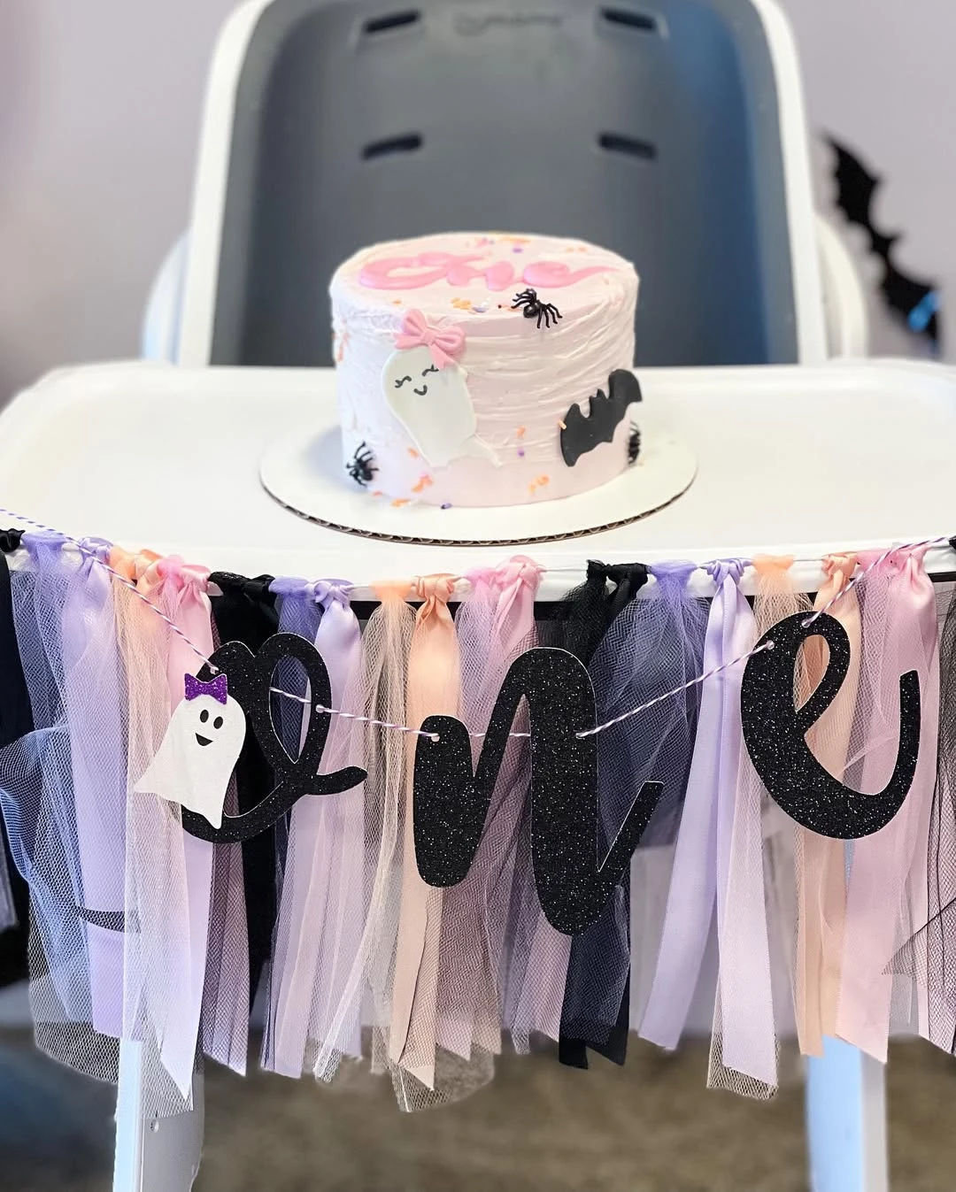 Tulle Tassel High Chair Banner spooky one first birthday