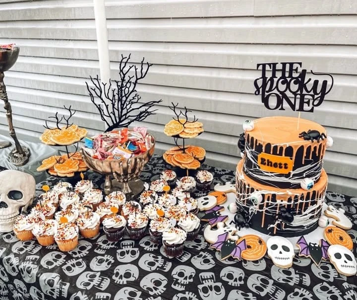 Webbed Cake and Treats spooky one first birthday